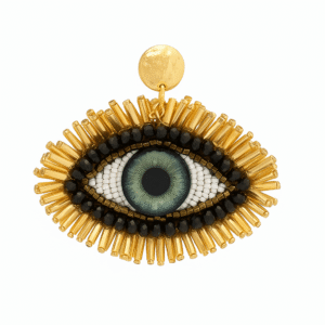 Radiant Gold Bugle-Bead Evil Eye Drop Earrings