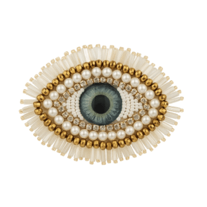 Pearl & Gold Bugle-Bead Evil Eye Drop Earrings