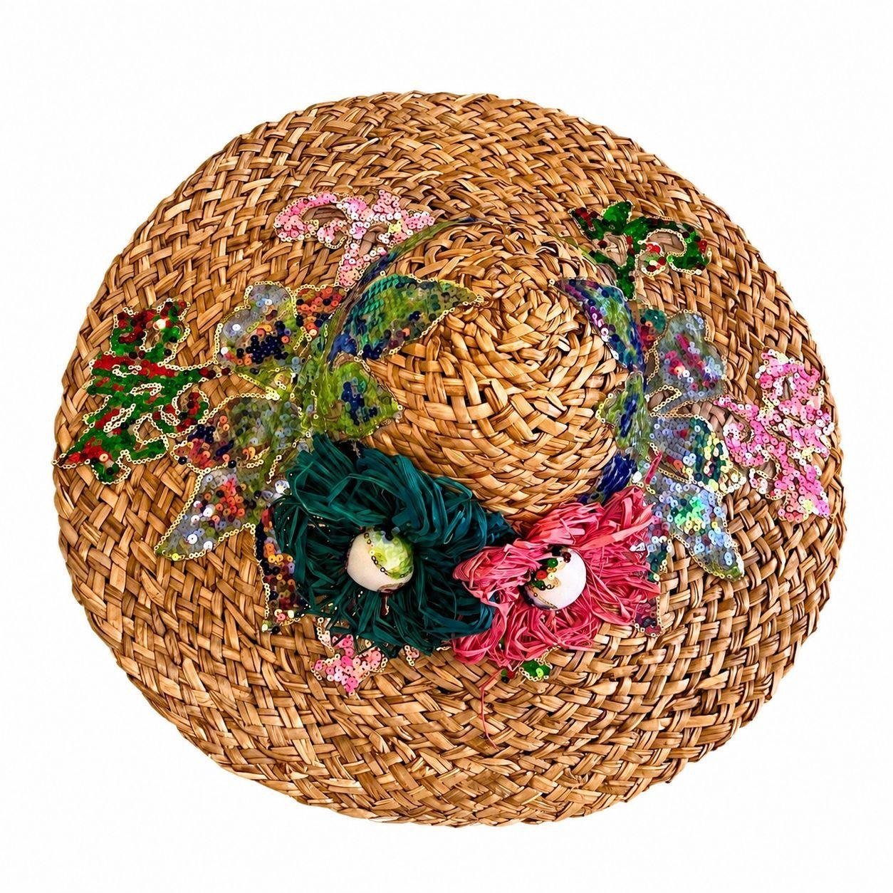 Handwoven Floral Raffia Straw Hat