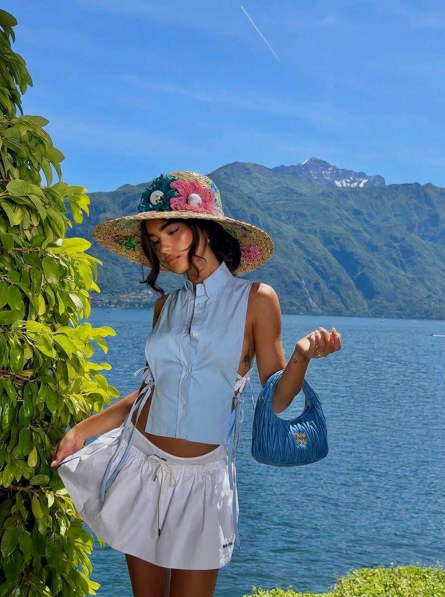 Handwoven Floral Raffia Straw Hat - Image 2