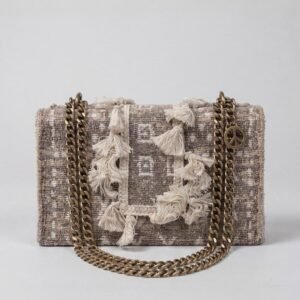 Handwoven Tweed Tassel Bag with Chain Strap