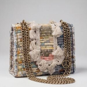 Multicolor Woven Tassel Bag with Chain Strap