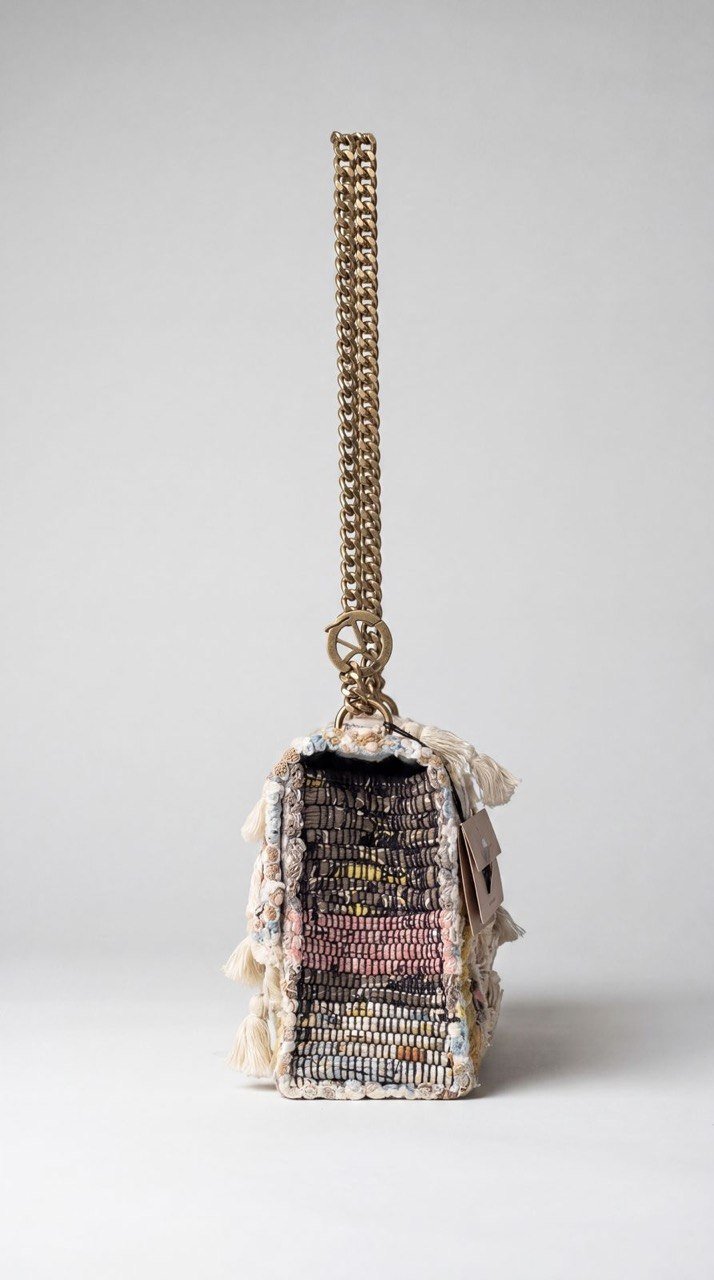 Multicolor Woven Tassel Bag with Chain Strap - Image 3