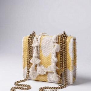 Yellow Woven Tassel Bag with Chain Strap