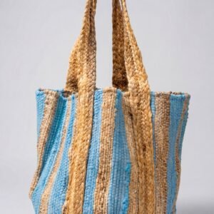 Striped Woven Jute Beach Tote Bag