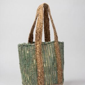 Green Gold Woven Jute Beach Tote Bag