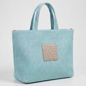 Woven Raffia Structured Tote Bag in Aqua