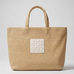 Woven Raffia Structured Tote Bag in Natural