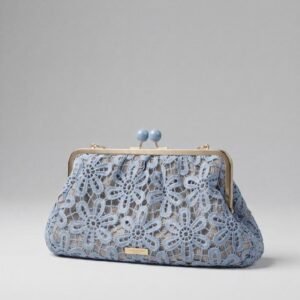 Blue Floral Lace Frame Clutch with Kiss-Lock