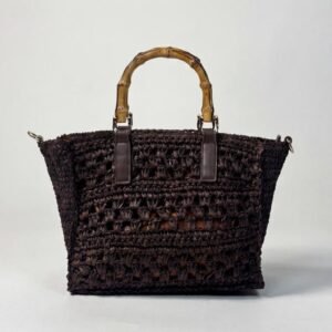 Crochet Straw Mini Tote with Bamboo Handles