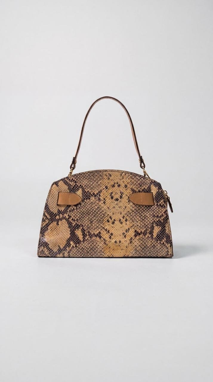 Brown Snake-Print Top-Handle Handbag - Image 2