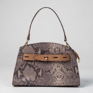 Snake-Print Structured Top-Handle Handbag