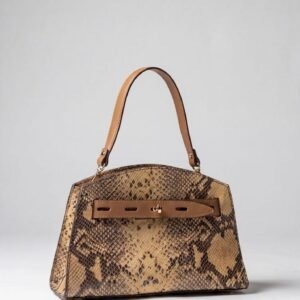 Brown Snake-Print Top-Handle Handbag