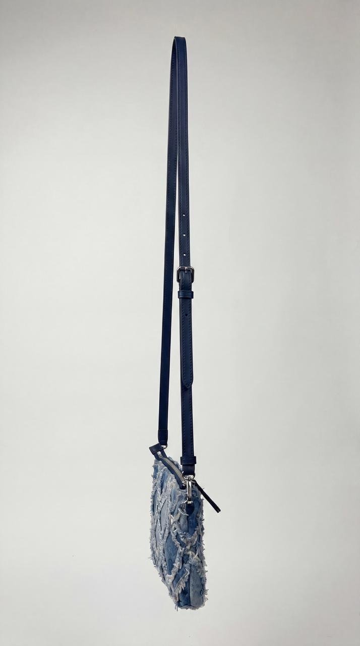 Frayed Denim Crossbody Bag with Strap - Image 2