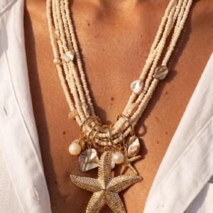 Beaded Starfish Pendant Statement Necklace
