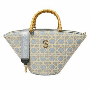 Cane-Weave Fan Basket Bag with Bamboo Handles