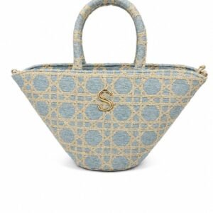 Cane-Weave Fan Basket Bag in Powder Blue