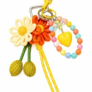 Crochet Flower Bag Charm Keychain with Beads