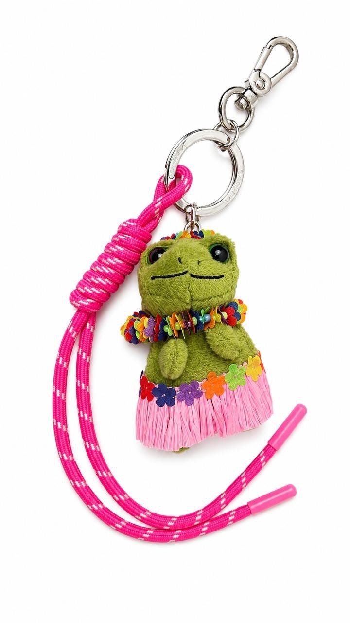 Frog Plush Bag Charm Keychain with Cord Strap