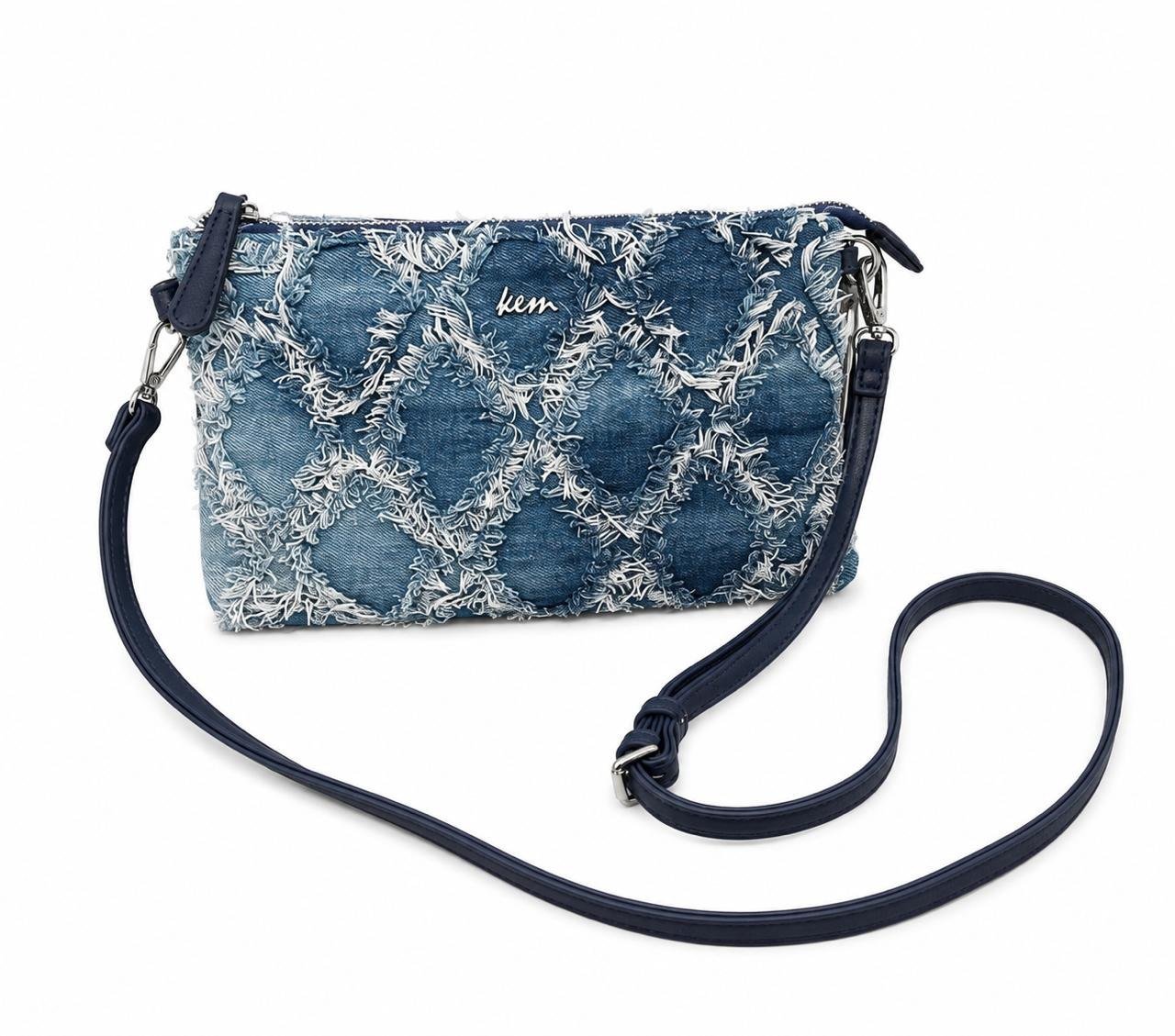Frayed Denim Crossbody Bag with Strap