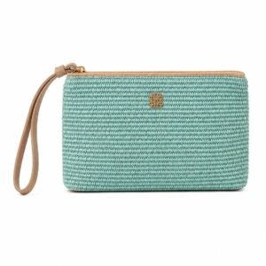 Woven Straw Wristlet Pouch Clutch in Mint